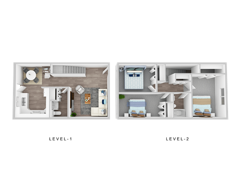 the bedrooms of the apartments are separated by level 1 and 2